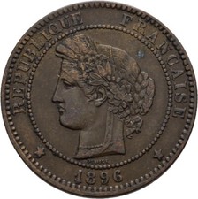 France 10 Centimes 1896 Bronze 9.8g Original Coin #CTO83
