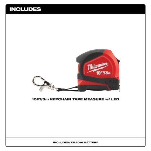 10 Ft. Keychain Tape Measure With LED Light, Pocket Tool, Magnetic - Picture 2 of 10