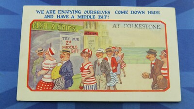 FOLKESTONE Comic Postkarte 1927 Fish and Chips Shop VERSUCHEN SIE UNSERE 2d MITTLEREN TEILE!