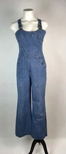 1970s Miss h.i.s  Womens S Denim Overalls Jumpsuit Button Front Flares hippy