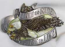 Vtg Bergamot Belt Buckle 1981 Live to Ride Biker Motorcycle Eagle Enamel Big 4"