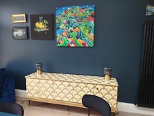 Midcentury Modern Sideboard Geometric In Yellow And Gold Painted Upcycled...