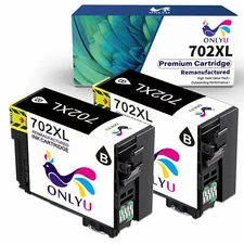 2x 702 XL 702XL Black Ink Cartridge For Epson Workforce WF3720 WF3730 WF3733