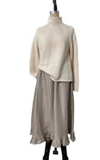 Maxi Skirt Linen Tan Cream Ruffle Hem NWT Quality Drawstring Boho Midi S/M