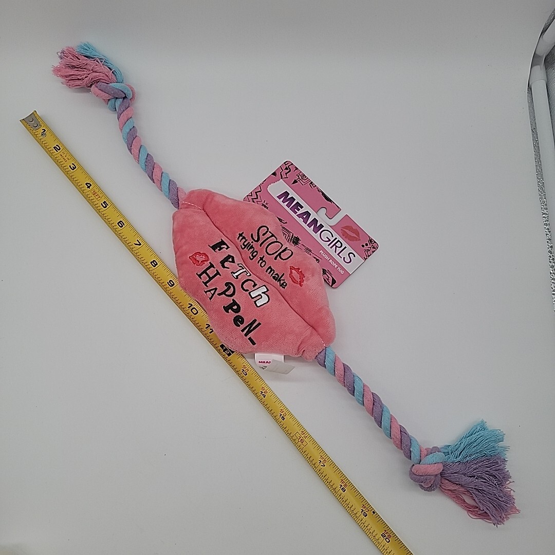 Mean Girls Plush Rope Tug Dog Toy with Squeaker Stop Trying To