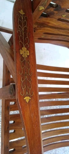 RARE Mid-Century Teak Rex Folding lawn Chair Elegant Unique brass inlay Comfy - Picture 14 of 23