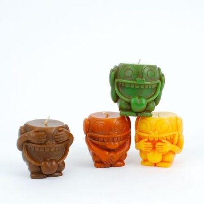 TIKI FUNKY MONKEY CANDLES Colorful Set of 4 Hawaiian Polynesian Decor New 