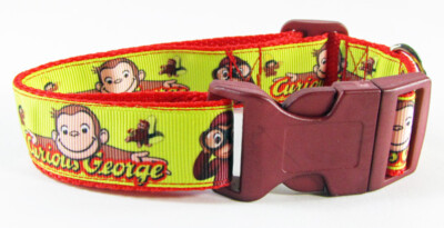 Curious George dog collar Handmade adjustable buckle collar 1'' wide or leash 