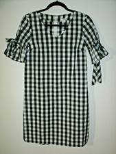 J Crew Black White Gingham Check Tie Ruffle Sleeve Shift Dress Size XXS New