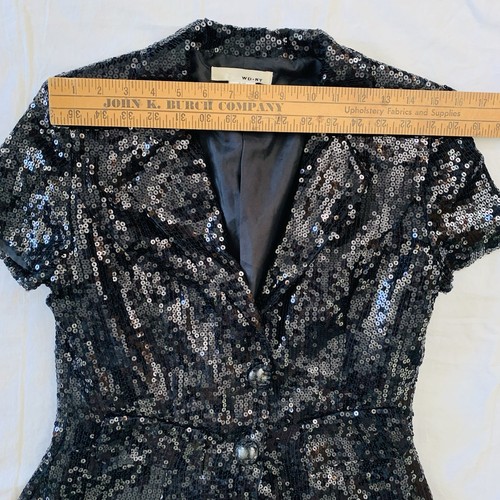 Tailored Silk Sequin Short Sleeve Blazer WD NY Size 6 Black Couture Glam Evening - Picture 10 of 15