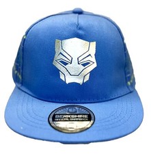 Boys Black Panther Silver Mask Logo Snapback Flat Bill Hat OSFM NWT 10