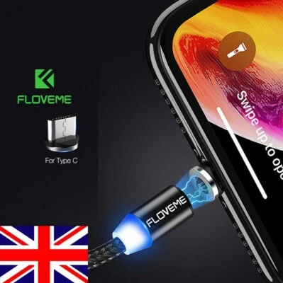 Câble USB Type C Magnétique LED Chargeur 360° Pour Samsung S8 S9 S10 Plus UK - Photo 1/4