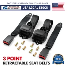 2x Retractable 3 Point Safety Seat Belt Straps Car Vehicle Adjustable Belt Kit
