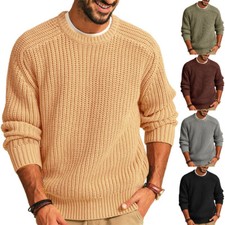 Men's Crew Neck Sweater Casual Knitted Pullover Warm Sweaters