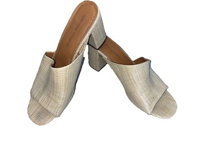Adrienne Vittadini Albi women s Beige Woven block heel slip on shoes, Size 8.5
