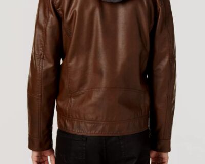 $226 Guess Men's Brown Faux-Leather Motorcycle Jacket Coat Size L