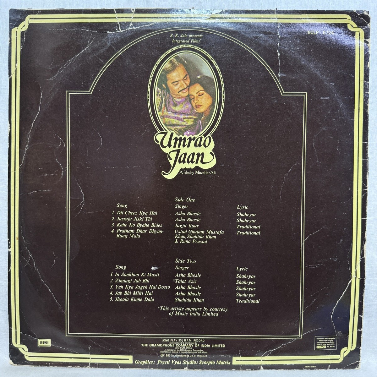 Umrao Jaan Vinyl LP Record 1981 Hindi Film Music khaiyaam