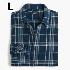 J Crew Plaid Flannel Shirt Classic Men's LARGE Navy Heather Grey Blue