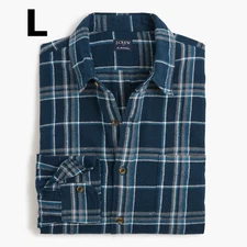 J Crew Plaid Flannel Shirt Classic Men's LARGE Navy Heather Grey Blue