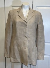 Vintage Rafaella Blazer 100 Linen Lined Pockets Boxy 3 Button Beige Sz 8