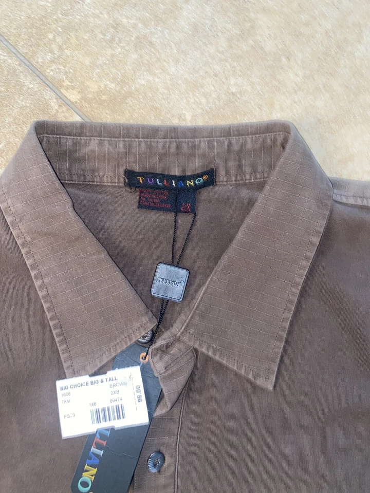 Tulliano 衬衫男式尺寸 XXLarge 棕色纯色纽扣衬衫全新带标签 — 第 2/4 张图片