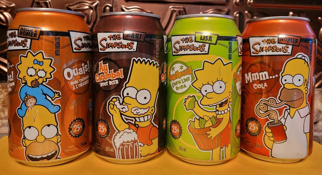 The Simpsons 2003 Cott Soda Canada 4 Cans 12oz Bart Lisa Homer Maggie ...