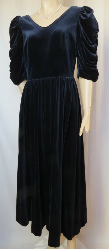 Laura Ashley Samtkleid 38 40 dunkelblau Hochzeit Abendkleid Theater vintage blau - Bild 4 von 4