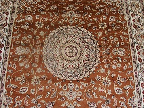 Area Rug Burnt Orange Rust Floral Hand Knotted Wool Silk Indoor Carpet (9 x 6)' - Picture 3 of 10
