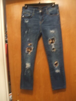 Judy Blue Cropped Jeans Leopard Patches Skinny Fit Sz 28