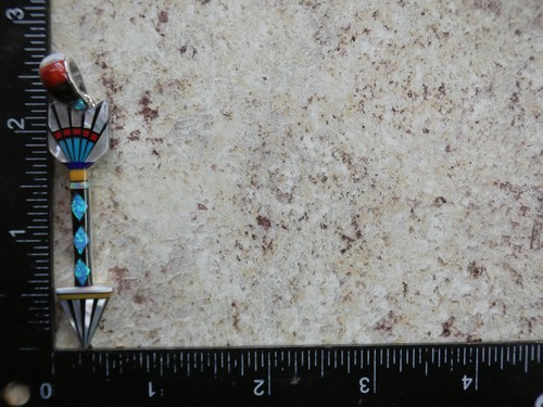 Arrow Bow Multi Gemstone Fire Opal Micro Inlay Sterling Silver 925 Pendant AM78 - Picture 7 of 9