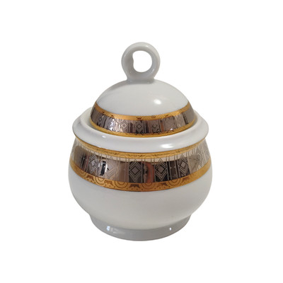 VTG Czech Porcelain Lidded Dresser Jar | Platinum and Gold | Thun by Baum Bros