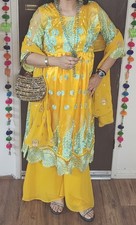 XL 42 Readymade stitched bollywood lace Anarkali Kameez Dupata Dress Gown yellow