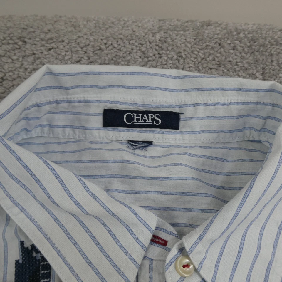 Blusa Chaps Mujer 2X Blanco Azul Rayas Bordada Azteca Suroeste Camisa Foto 4 de 4
