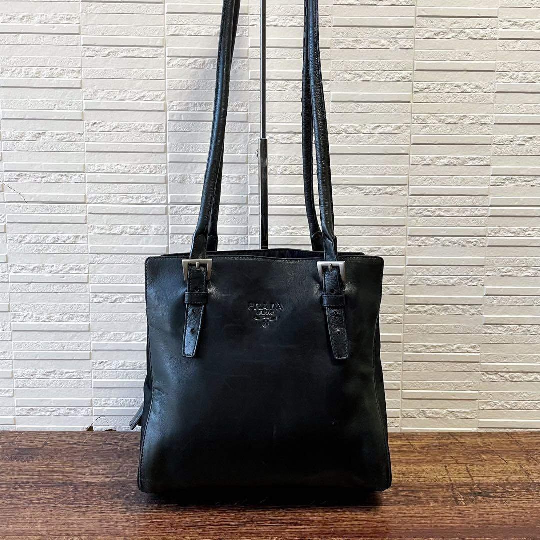PRADA Leather Tote Bag Auth Black Women Italy Used Item Good From Japan F/S JPN thumbnail 2