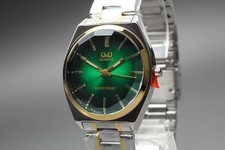 Citizen Q Q QB78 422 Green Dial Stainless Steel Watch Timepiece Authentic