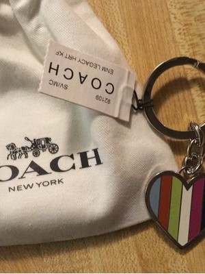 VINTAGE COACH LEGACY STRIPE HEART KEY FOB RARE & DISCONTINUED Charm Logo 92109
