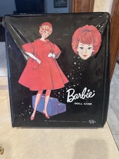 Vintage Barbie 1963 Black Trunk Doll Case Mattel, 3 Dolls & 24 Accesories Lot
