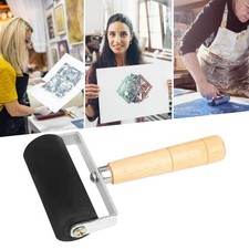 Wooden Handle Hard Rubber Roller Printing Inks Lino Brayer Art Craft Tools
