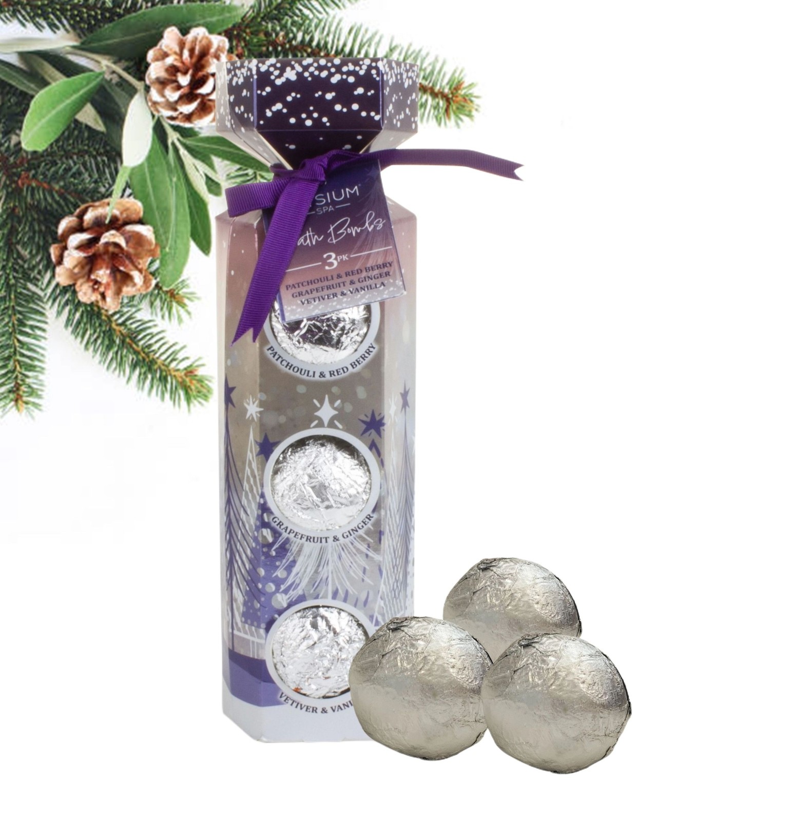 Bath Bomb Christmas Cracker Patchouli Grapefruit Vanilla 3 x 100g Bath Bombs