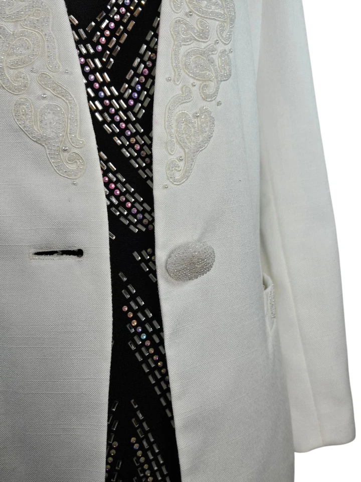 Blazer vintage John Meyer of Norwich blanco con cuentas para mujer 8 | Elegante formal Foto 4 de 4