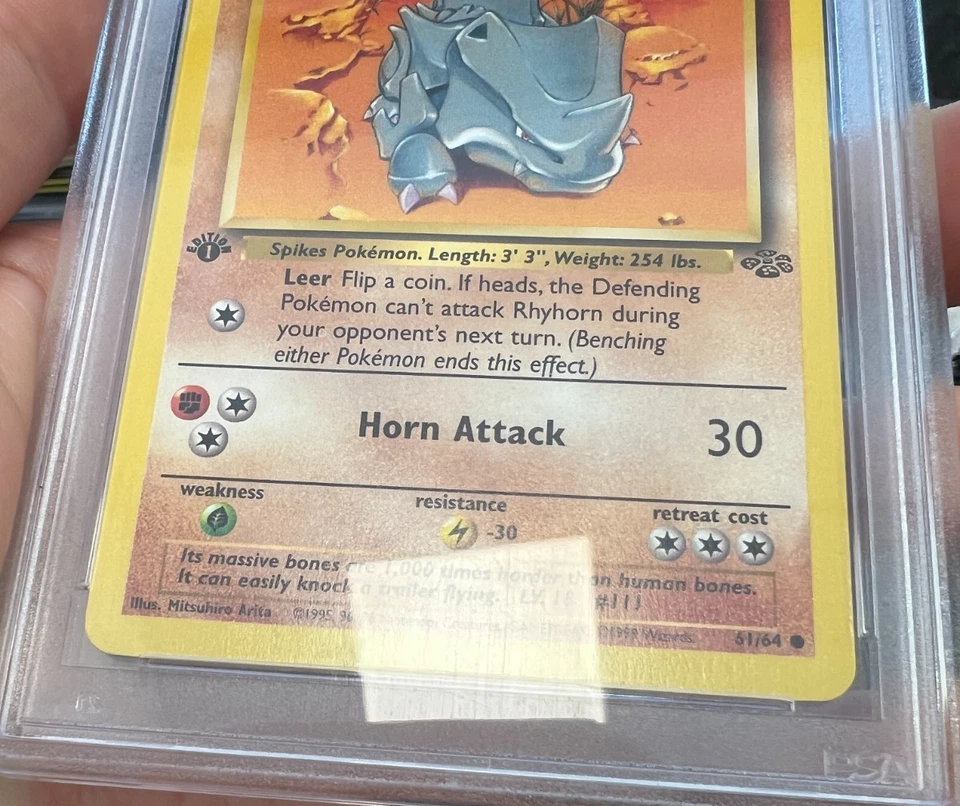 Pokemon PSA 10 GEM MT Rhyhorn 61/64 Jungle 1st Edition WOTC 1999 S#6105 - Image 3 of 4