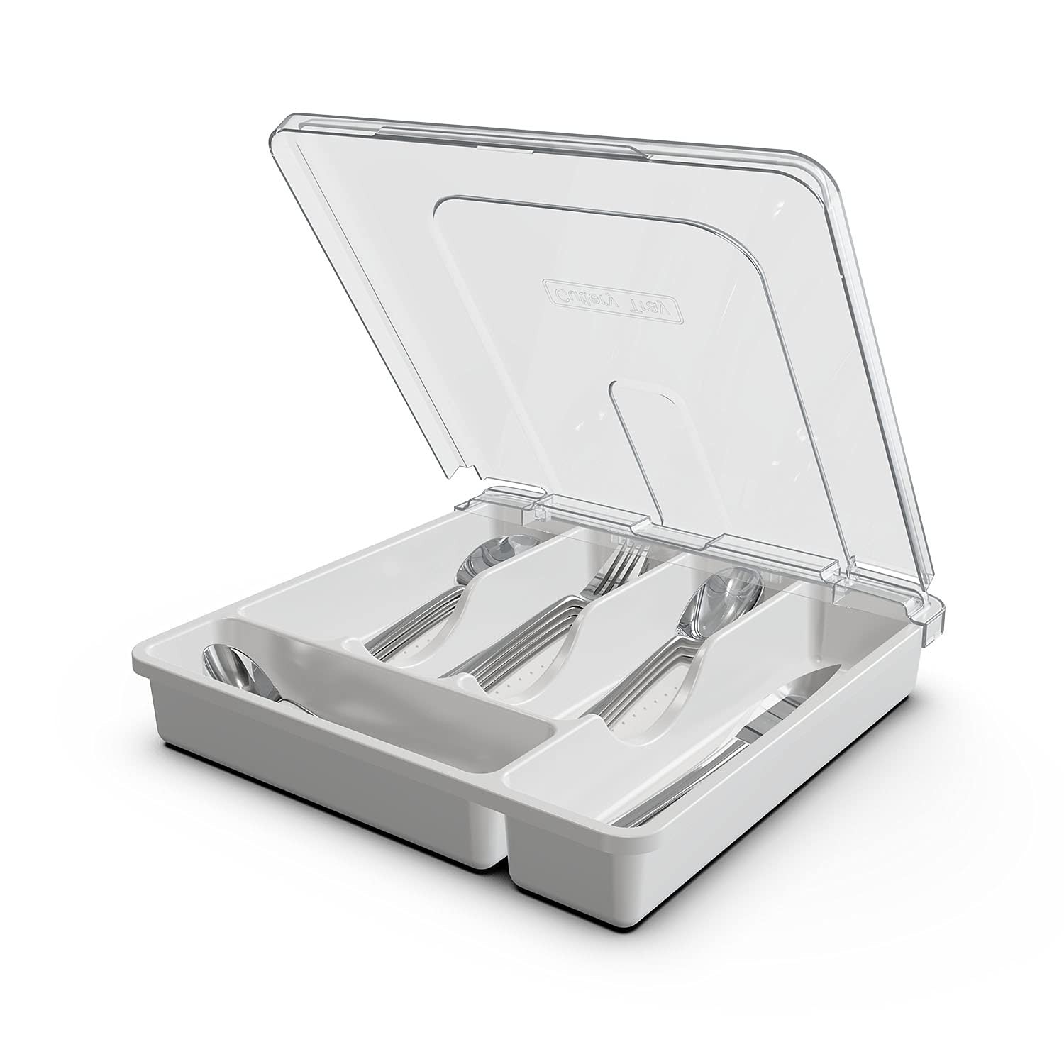 Portable Silverware Organizer with Lid for Flatware and Cutlery Storage