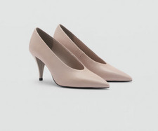 NEW MANGO MNG 120 GRAY LEATHER FUNNEL HEEL HIGH VAMP SHOES SZ 39 US 8.5