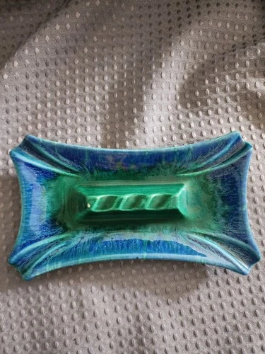 Vintage MCM Royal Haeger Rectangle Turquoise Navy Ashtray 1028