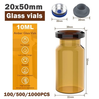 100/500/1000Pcs 10ml Glass Vials Amber Headspace Vials with Plastic Aluminum Cap