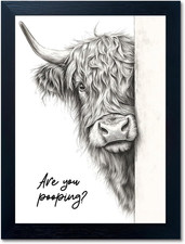 Funny Highland Cow Bathroom Wall Art - Rustic Farmhouse Wall Decor with Humorous