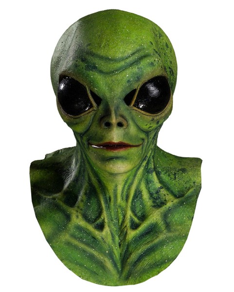 Alien Maske Vollkopf Mit Brustteil – Sci-Fi Latex Maske Mit GroßEn Schwarzen-image