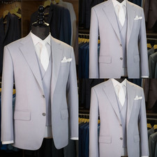 Business Men's Suit Light Grey Formal Offical Blazer Jacket Wedding Prom 3Pcs