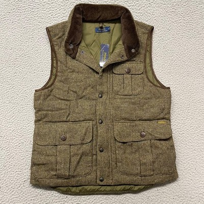 Polo Ralph Lauren Vest Mens M Green Tweed Heritage Preppy Down Puffer Old Money