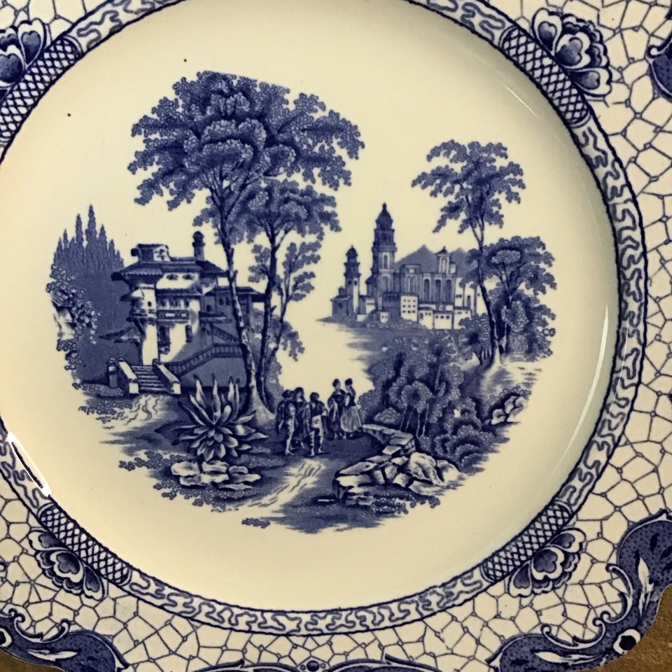 Antique Adams ‘Landscape’ Pattern Square Dinner Plate In Blue, 24cm - Image 2 of 4